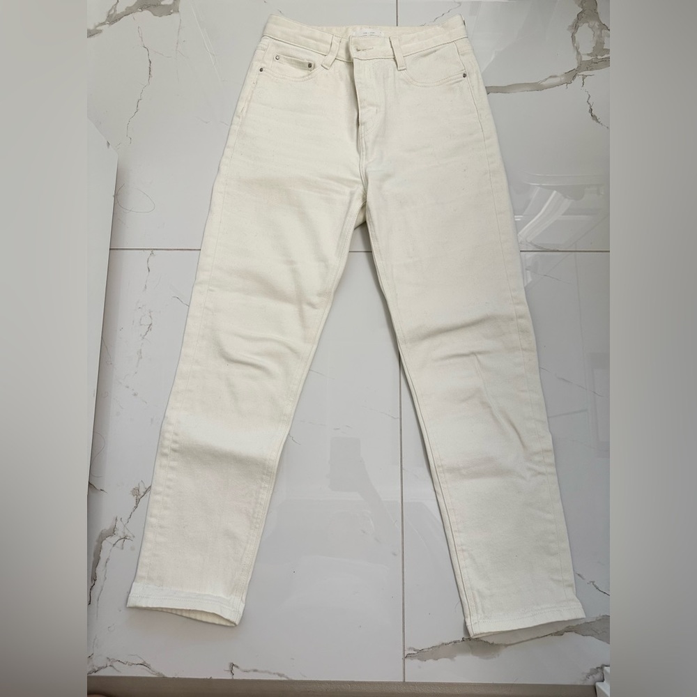 Oak and fort size 26 high rise off-white straight jeans